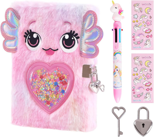 Axolotl Diary for Girls with Lock and Keys Kids Journal Writing Drawing Gift Set
