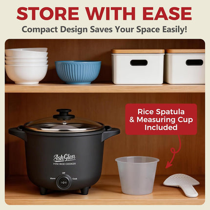 2-Cup Mini Rice Cooker 4-Cup Cooked Ceramic Nonstick Electric Pot Graphite