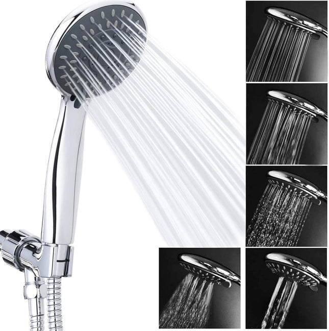 High Pressure 5-Setting Handheld Shower Head Stainless Hose Adjustable Mount