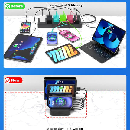 6-Port USB Charging Station – Multi-Device Organizer for iPhone, iPad, Android
