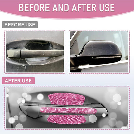 10PCS Pink Bling Car Door Handle Protectors Rhinestone Glitter Anti-Scratch Stickers