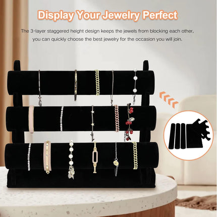 Velvet Bracelet Holder 3 Tier Jewelry Stand Black T Bar Organizer