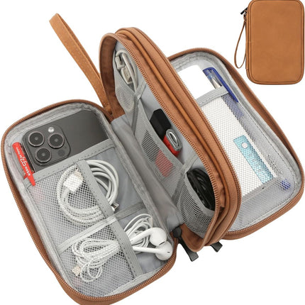 Water-Resistant Travel Cable Organizer Pouch – Electronic Accessories Carry Case (Brown)