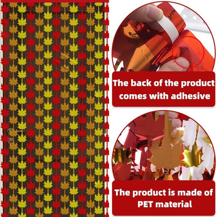 2-Pack Metallic Foil Fringe Curtains for Thanksgiving - Maple Leaves & Fall Party Backdrop
