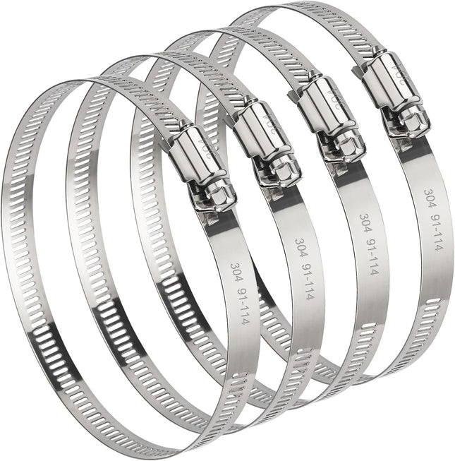 4 Pack 4 Inch Stainless Steel Hose Clamps Adjustable Worm Gear 3.5 to 4.3 Inch