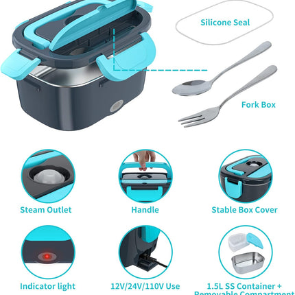 Electric Lunch Box Food Warmer 12V/24V/110V with 1.5L SS Container