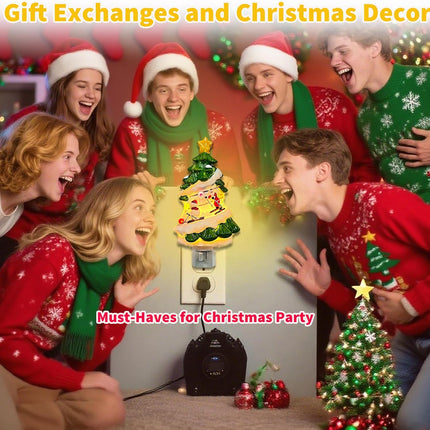 Christmas Night Light Plug into Wall – 120V Christmas Tree with Snowman & Santa Design