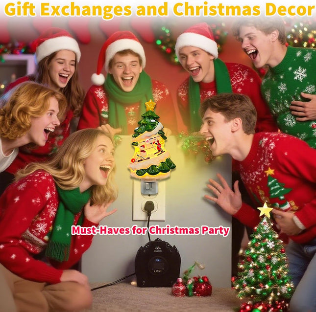 Christmas Night Light Plug into Wall – 120V Christmas Tree with Snowman & Santa Design