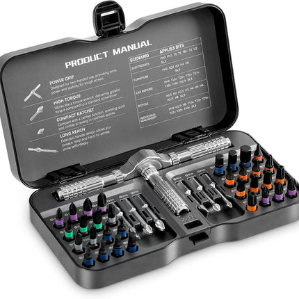 40 Piece Ratchet Screwdriver Bit Set for Furniture Electronics & DIY Repair