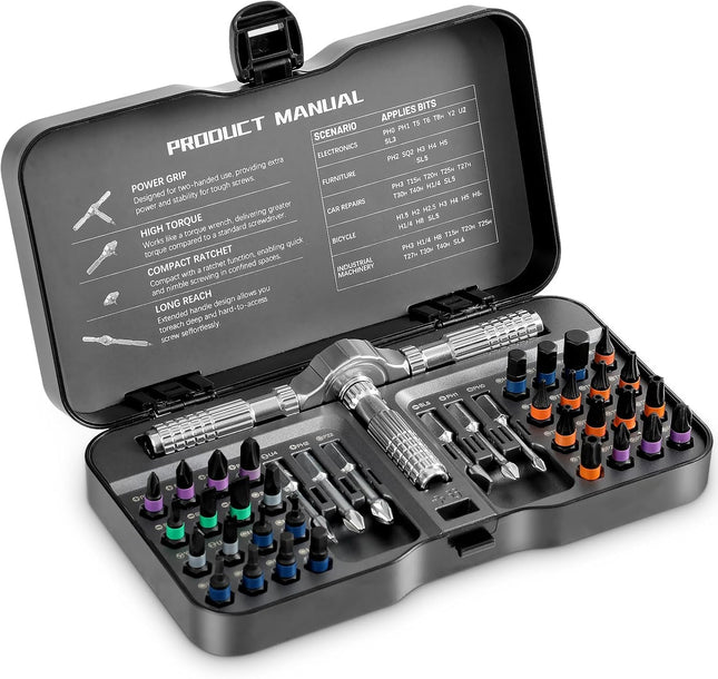40 Piece Ratchet Screwdriver Bit Set for Furniture Electronics & DIY Repair