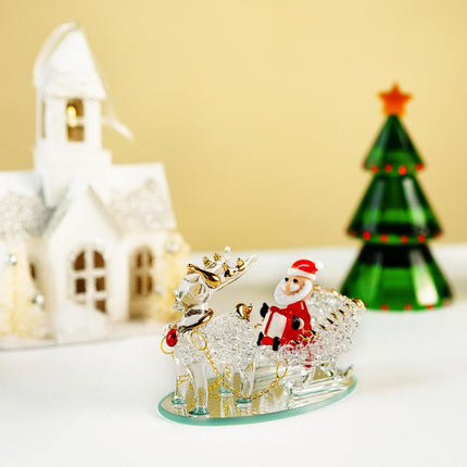 Blown Glass Santa Sleigh Figurines – Handmade Mini Christmas Collectible Decorations