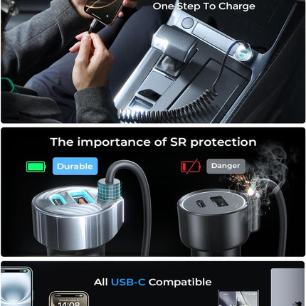 65W USB C Car Charger Fast Charging Adapter for iPhone 17/16/15 & Samsung