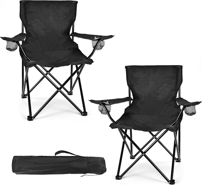 2-Pack Lightweight Folding Camping Chairs, 250 lb Capacity, Steel Frame with Carry Bags