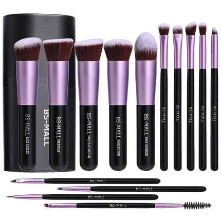 14 Pcs Makeup Brush Set Purple Synthetic Foundation Eye Shadow Brushes