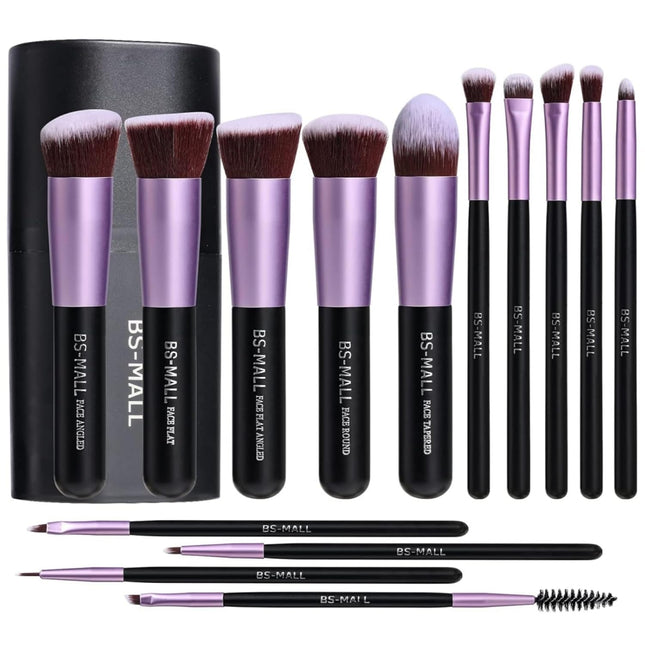 14 Pcs Makeup Brush Set Purple Synthetic Foundation Eye Shadow Brushes