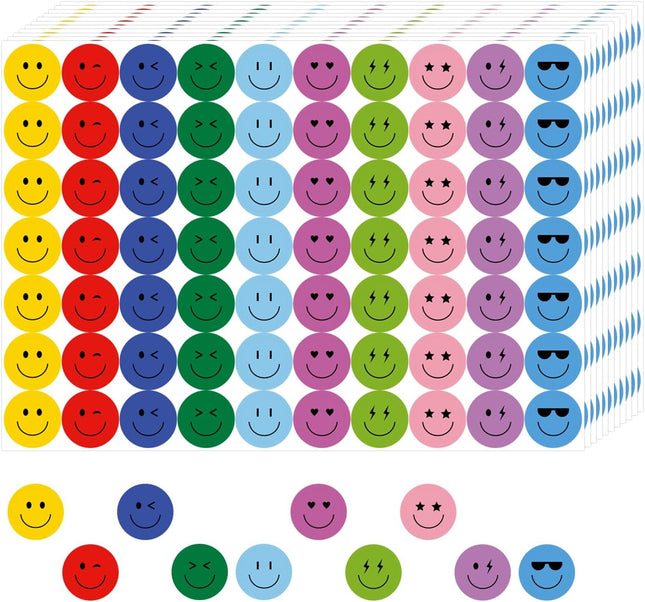 6000 Happy Face Reward Stickers, 3/8 Inch Colorful Smiley Labels for Teachers