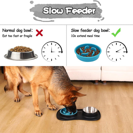 3 in 1 Slow Feeder Dog Bowl Set Non Spill Mat for Small Medium Large Pets
