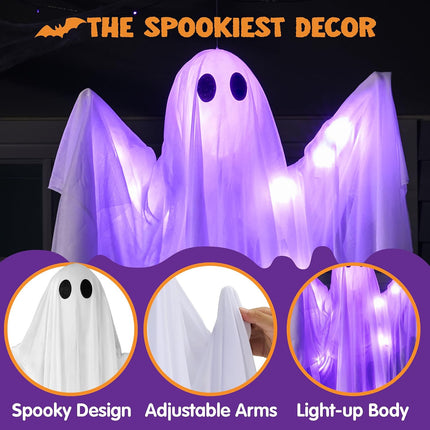 47in Light-Up Hanging Ghost with Purple LED, Timer, Waterproof Indoor Outdoor Decor