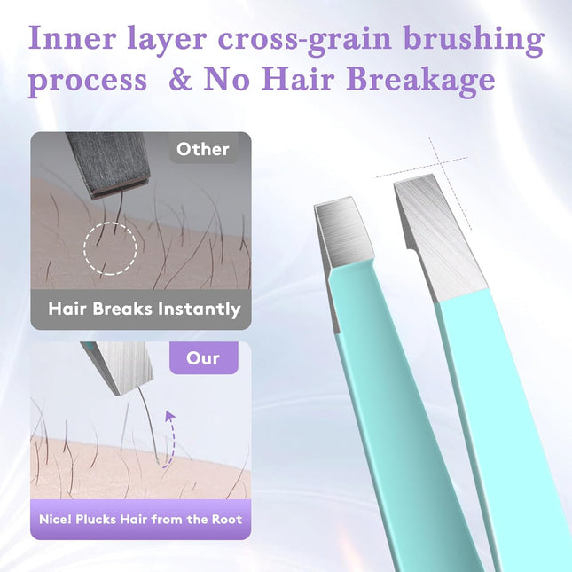 4-Pack Tweezers for Women – Eyebrows, Ingrown Hair, Leather Travel Case