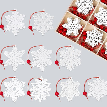36-Piece Wooden Snowflake Ornaments for Christmas Tree – White Holiday Decorations & Pendants