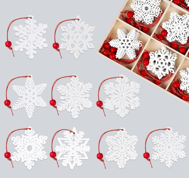 36-Piece Wooden Snowflake Ornaments for Christmas Tree – White Holiday Decorations & Pendants