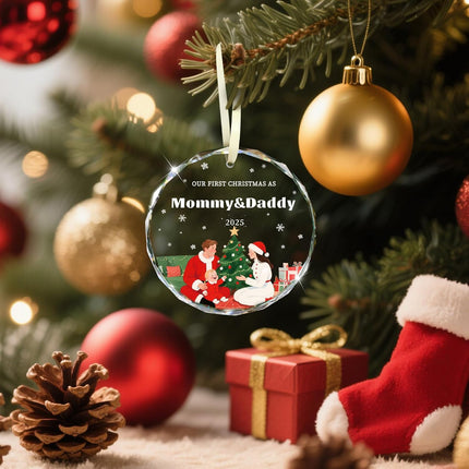 Crystal Family Christmas Ornament 2025 – "Our First Christmas as Mommy and Daddy