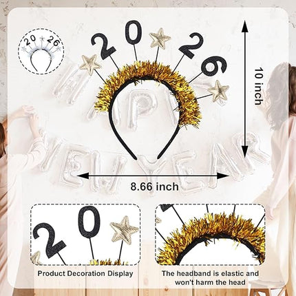 Happy New Year 2026 Glitter Tiara – Adjustable Party Headband for Adults