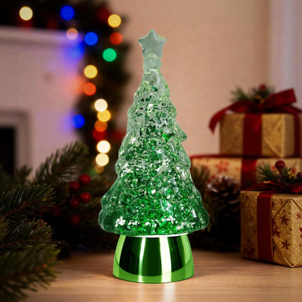 Christmas Mini Snow Globe Green Tree Lighted Water Lantern Xmas Decor Gift