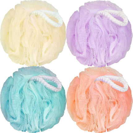 4-Pack 50G Colorful Bath Loofah Sponges, Exfoliating Mesh Pouf Body Scrubber