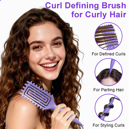 Curly Hair Brush Curl Defining Boar Bristle Detangling Wide Tooth Purple
