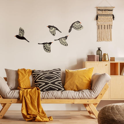 5 Pcs Wooden Bird Wall Art Black Flying Birds Rustic Home Decor Set