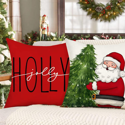 Christmas Throw Pillow Covers Set of 4 – 18x18 Red Holiday Cushion Cases