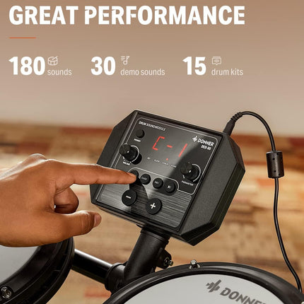 DED-80 Electronic Drum Set – 4 Mesh Pads, 180+ Sounds, Pedals, Sticks & Headphones