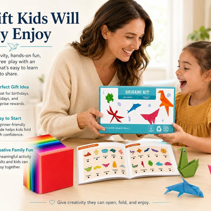 200 Sheets Origami Paper Kit, 6x6in Double-Sided Colored Paper with Guide, Kids