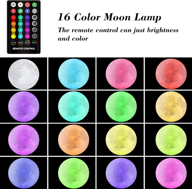 Moon Lamp – 16 Colors, Touch Control, USB Rechargeable, Remote for Baby & Kids Gifts