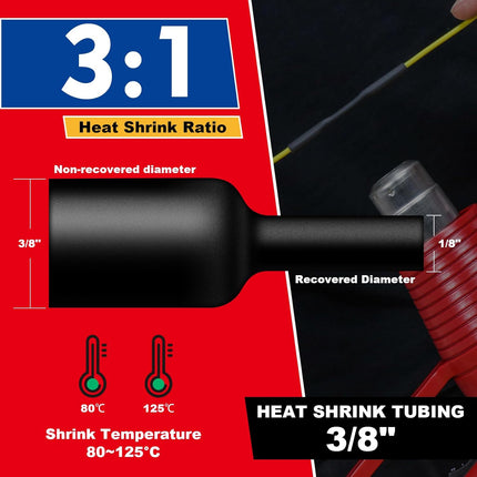 3/8" Heat Shrink Tubing, 32.8ft Roll, Adhesive-Lined, Waterproof for Automotive