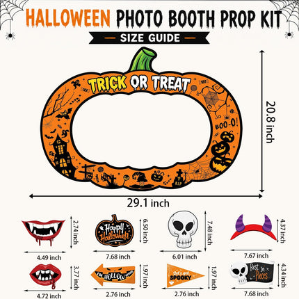26-Piece Halloween Photo Booth Props Kit, Pumpkin Frame & Spooky Party Accessories