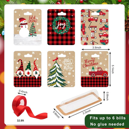 48 Sets Christmas Money Holders – Xmas Tree & Snowman Design with Plastic Cover & Red Accent