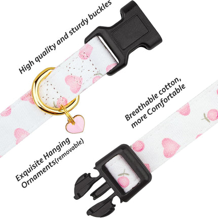Cute Love Heart Dog Collar – Handmade Cotton, White & Pink, Small Size