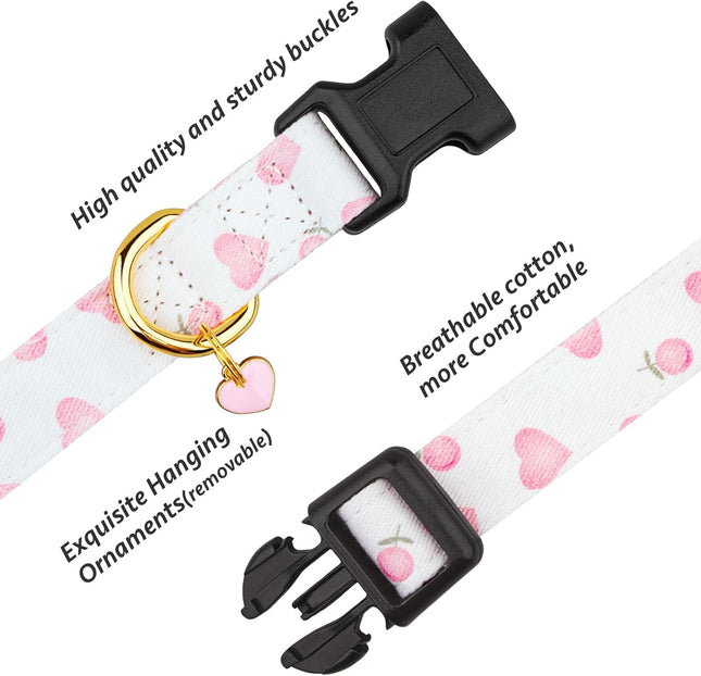 Cute Love Heart Dog Collar – Handmade Cotton, White & Pink, Small Size