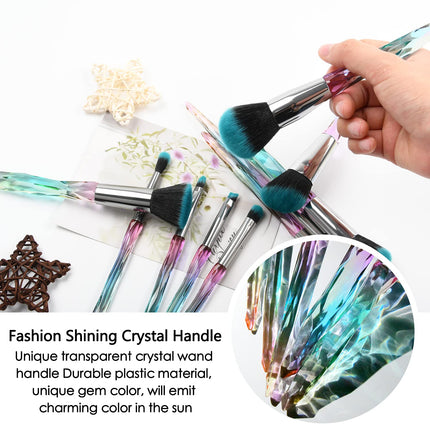 10PCS Crystal Handle Makeup Brush Set, Kabuki Foundation, Concealer & Eyeshadow Brushes
