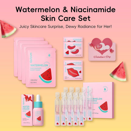 Valentine’s Day Watermelon Niacinamide Skincare Set: Serum, Masks & Lip Care