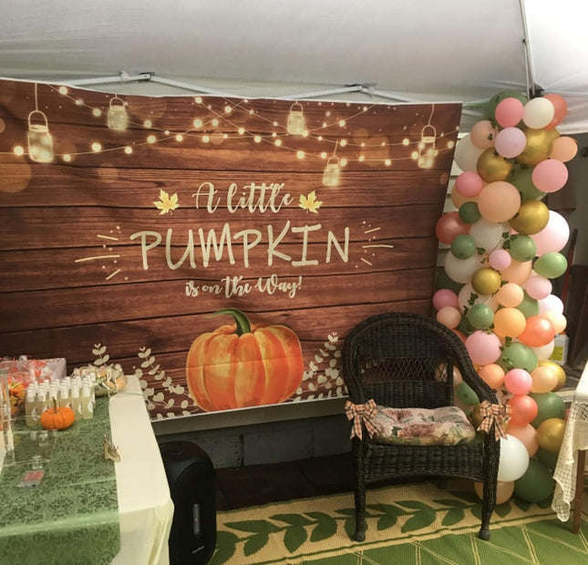 Fall Baby Shower Backdrop 7x5ft – “A Little Pumpkin is on the Way”
