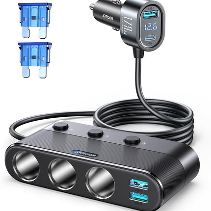 179W 7-in-1 Car Cigarette Lighter Splitter, PD30W USB-C Charger, 3 USB Ports