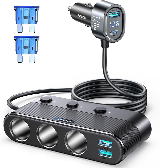 179W 7-in-1 Car Cigarette Lighter Splitter, PD30W USB-C Charger, 3 USB Ports