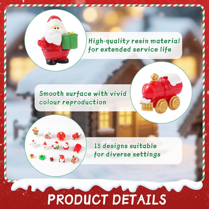 15pcs Mini Christmas Figurines – Resin Ornaments for DIY Crafts & Dollhouse Decor
