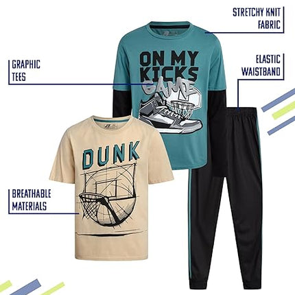 Boys 3-Piece Tracksuit Set – Graphic Tees & Jogger Sweatpants
