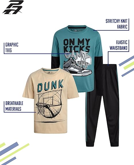 Boys 3-Piece Tracksuit Set – Graphic Tees & Jogger Sweatpants
