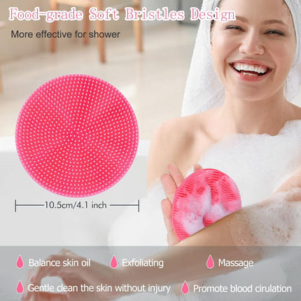 Silicone Body Scrubber – Handheld Shower Brush, Gentle Exfoliating, Pink