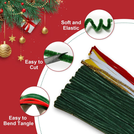 Christmas Pipe Cleaners Craft Kit – Red & Green DIY Tree Decorations with Lights
